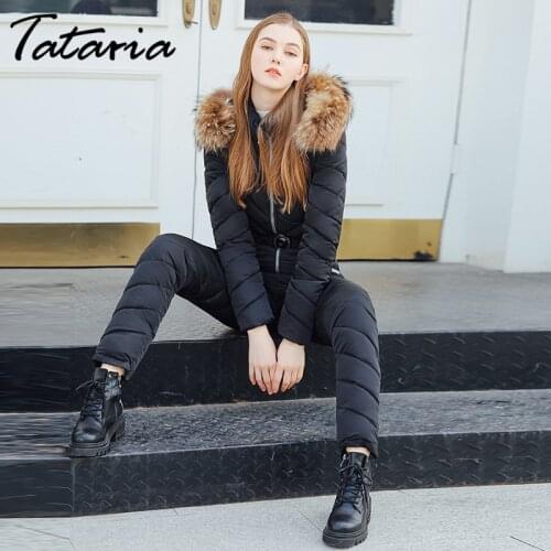 Tataria Womens One Piece Ski Jumpsuit Women Winter Warm Hooded Jumpsuits Parkas Womens Winter Thicken Outwear Tracksuits