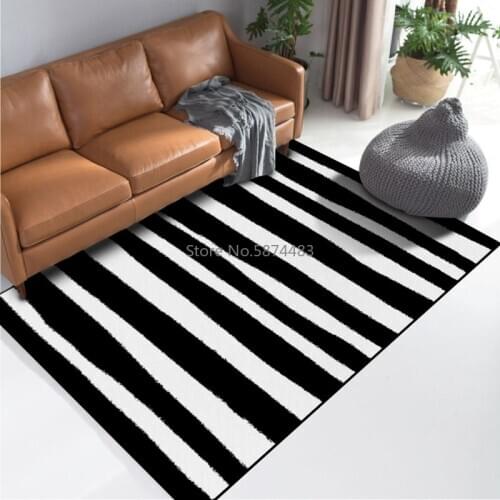 Nordic Simple Area Rugs Geometric Living Room Carpet Black White Striped Bedside Home Decoration Office Sofa Floor Mats Tapete