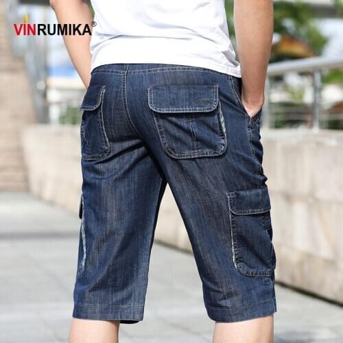 2020 Summer Mens Multi-pocket Cowboy Cargo Shorts Man Fashion Casual Brand High Quality Cotton Denim Blue Loose Overalls Jeans