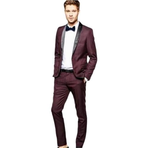Latest Coat Pant Designs Red One Button Men Suit Slim Fit 2 Piece Formal Tuxedo Custom Groom Prom Blazer Ternos(Jacket+Pant+Tie)