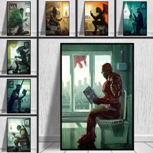 Iron Man Bathroom Decor Wall Art Marvel Poster Prints Canvas Painting Comics Anime Hulk Captain America Superman Home Room Decor