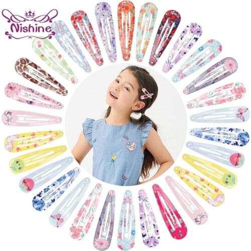 Nishine 6pcs/lot Cute Cartoon Pattern Baby Girls BB Clips Fashion Print Infant Bangs Hairpin DIY Children Headwear Styling Tools