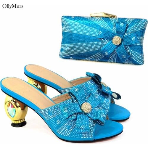 New Arrival Ladies Rhinestone Shoes And Bag Set Latest Design Fashion Italian High Heels Shoes And Bag Set For Wedding Dress