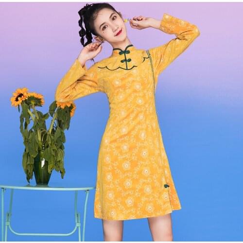 SWEETXUE Autumn New Cheongsam Embroidered Girl Fashion Chinese Style Mini Dress Fashion Women