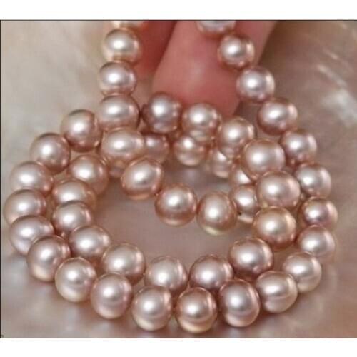 ROUND 18"11-12MM freshwater GENUINE LAVENDER PEARL NECKLACE 925silver