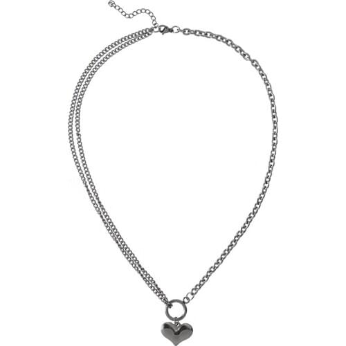 Punk Big Chunky Iron Heart Choker Necklace For Women Men Cool Big Thick Chain Round Circle Lasso Pendant Necklaces Jewelry Gift