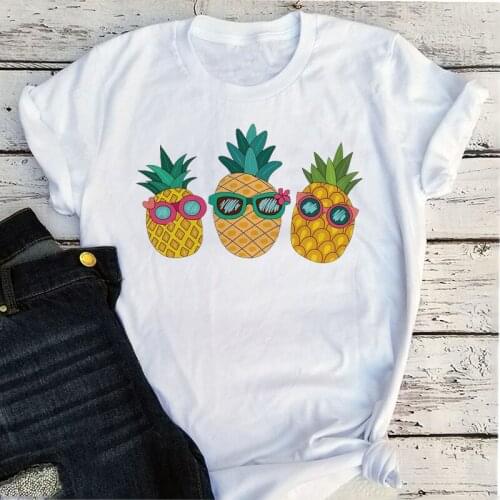 Pineapple Graphic Girls Beach Fashion Tee Summer Lady Clothing Short Sleeve Pineapple Cartoon Casual TOP XXL