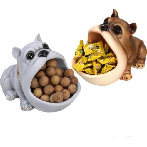 Resin Big Mouth Dog Figurine Storage Box Home Decoration Modern Art Sculpture Storage Case Desktop Candy Watch Phone Organizer