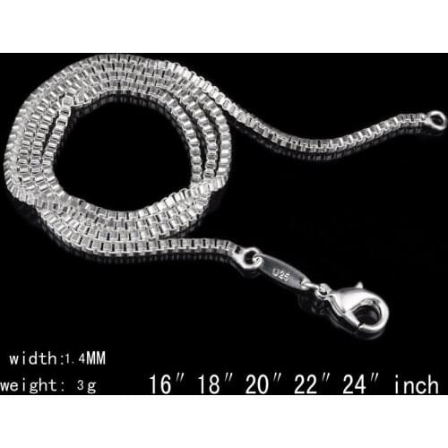 30pcs/lot Free Shipping 1.4mm Silver Plated Box Link Chain Lobster Clasp 16",18",20",22" ,24" Necklace