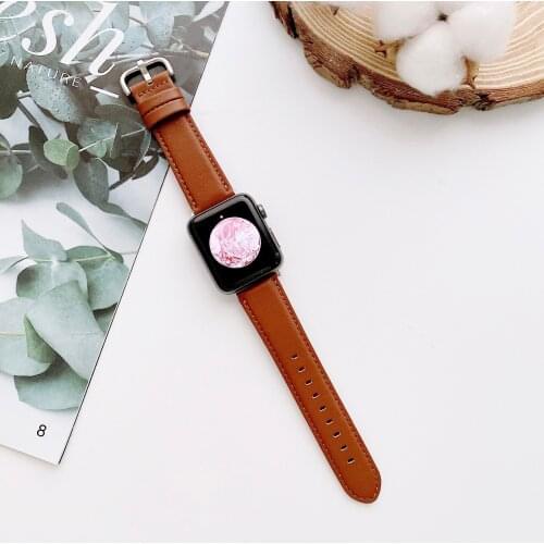 Watchband for Apple Watch D-shaped Buckle Plain Leather Strap Women Stylish Wristband for Series 6 5 4 3 2 38mm 40mm 42mm 44mm