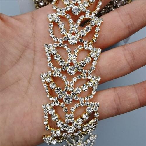 Gold Leaf Rhinestone Crystal Chain Bling Diamond Metal Trim Ribbon Clothing Accessories Dress Shoe Decorative 3.5cm wide