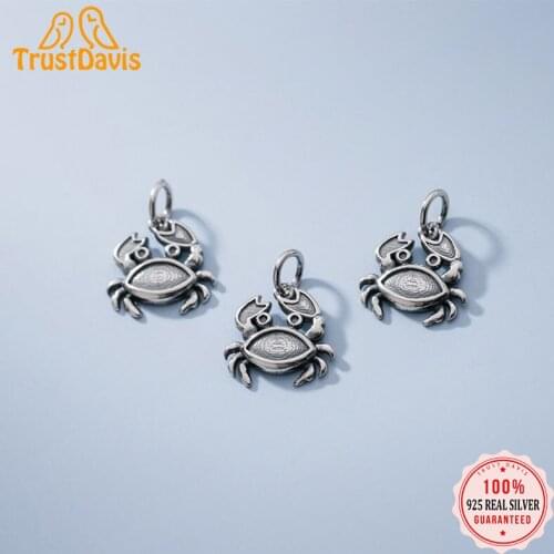 TrustDavis Real 925 Sterling Thai Silver Fashion Sweet Crab Charm Pendant Handmade DIY Accessories Fine Jewelry Wholesale DZ418