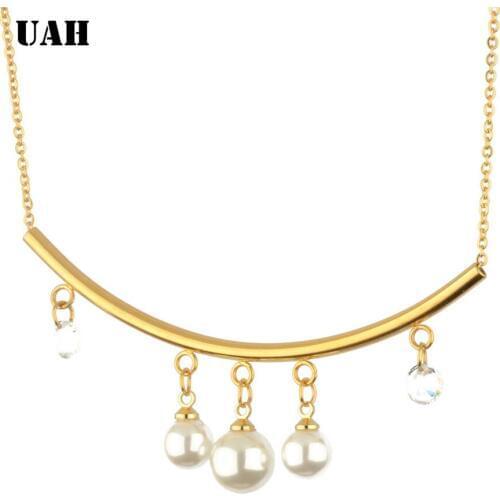 UAH Stainless Steel Necklace Pendant Woman Fashion Jewelry Girl Golden Pop Gift Pearl Party Sexy Girl Lady Gift