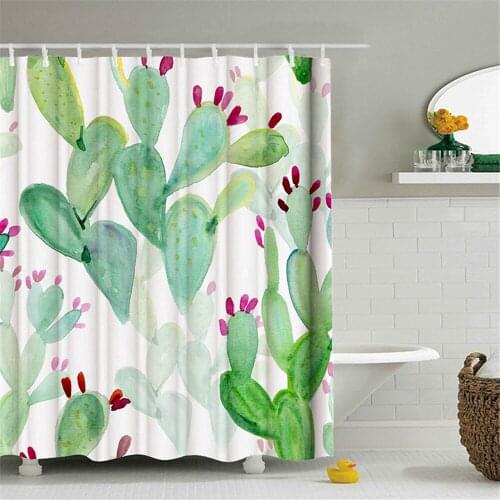 Cactus Plant Shower Curtains Water Color Tropical Plants Flower Bathroom Waterproof Polyester Fabric For Bathtub Decor Cloth