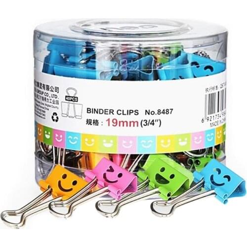 40pcs Binder Clips Smile Face File Paper Clip For Home School Office Smile Long Tail Clip (Mixed Color)