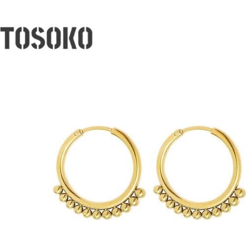 TOSOKO Stainless Steel Jewelry Small Steel Ball Plain Ring Earrings Autumn And Winter Fashion Earrings For Female BSF332