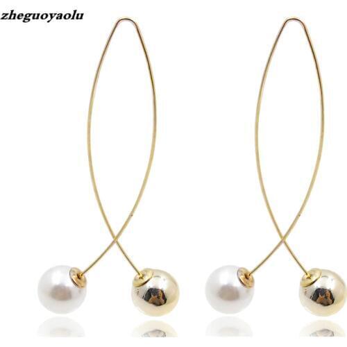 2018 New Cross Imitation Pearl Earrings Long Simple Fashion Earrings Women Wedding Jewelry Boucles D'oreilles Pour Les Femmes