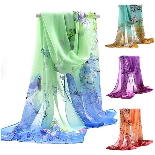 Fashion Women Long Chiffon Stole Scrawl Flower Printed Soft Sun Block Scarf