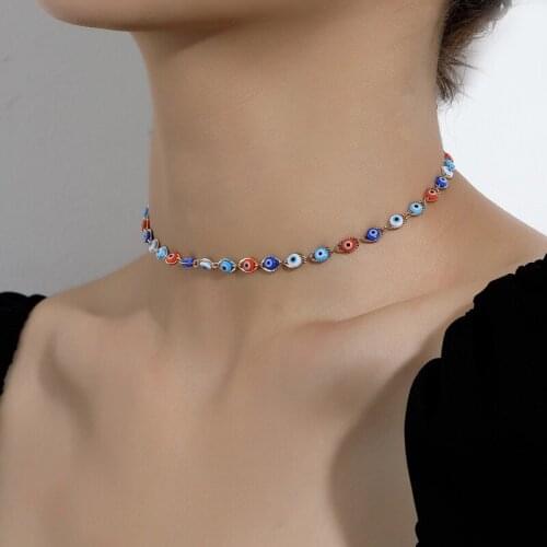 2021 aesthetic Bohemian Turkish Evil Eye Bead Choker Necklace for Women korean fashion Choker Collar Boho collier Neck chain