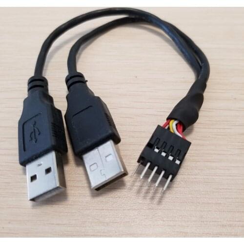 10pcs/lot Dual USB A male to PC case internal 9-pin dupont connector adapter cable 20cm 24AWG shielding
