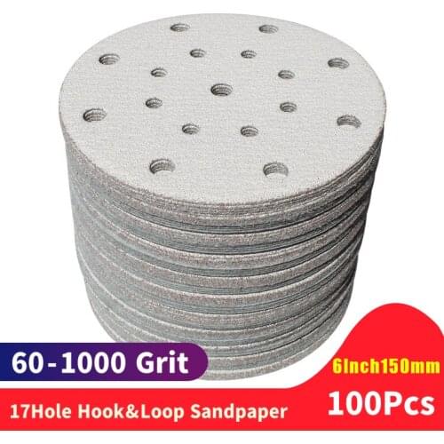 100PC 6 Inch 17 Hole 60-2000 Grits Sanding Discs Premium Hook and Loop Heavy Duty Sandpaper for Random Orbital Sanders