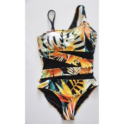 2021 Sexy One Piece Swimwear Women Flower Print High-Waisted Mesh Swimsuit Girl Beach Bathsuit Bikini Set Biquinis купальник