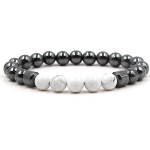 8mm dsg34 adjusted Charm nature white Howlite hematite bead Bracelet women Healing Prayer Reiki Chakra Buddha Yoga