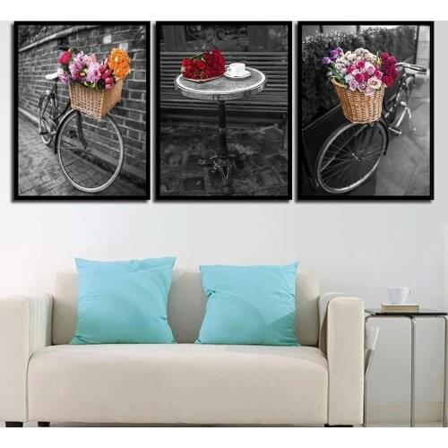 3 Pcs Cycling Flowers 5D DIY Full Drill Diamond Art Painting Retro Landscape Cross Stitch Needlework Home Decorative Embroidery