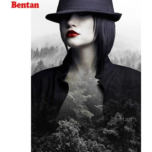 5D DIY Diamond Painting Abstract sexy woman red lips forest Full Square round Drill Diamond Mosaic diamond Embroidery sale Decor