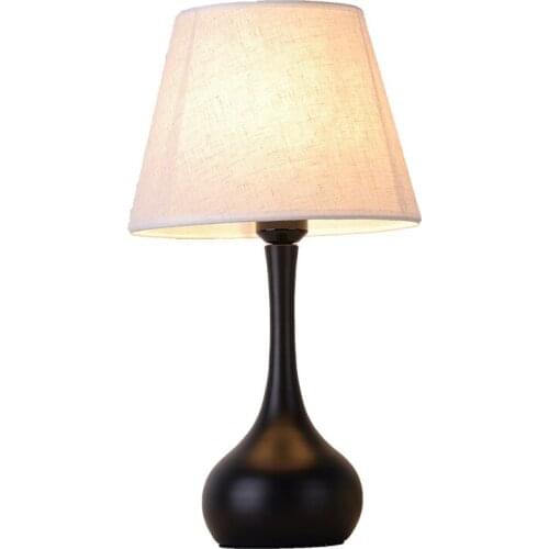 American Simple Drop Shape Iron Lamp Body Fabric Lampshade Night Light Bedroom Beside Lamp Living Room Table Decor Study LED E27