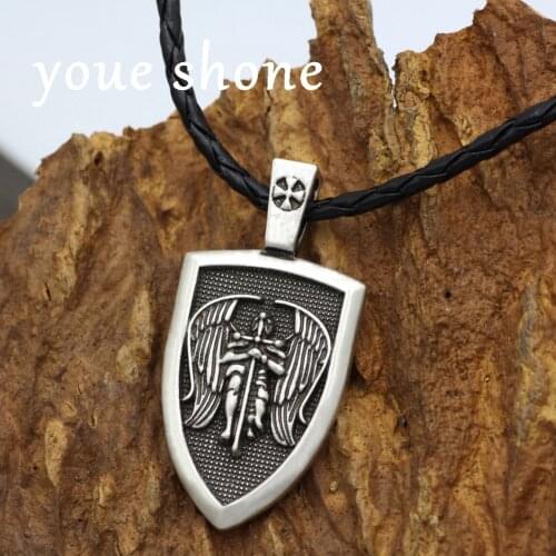 Amulet Men necklace Archangel St.Michael Protect Me Saint Shield Protection pendant jewelry 2 Color