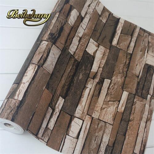 Beibehang PVC Wood Stone Brick 3D Vintage Vinyl Waterproof Embossed Wallpaper Living Room Background Wall Decor Papel De Parede