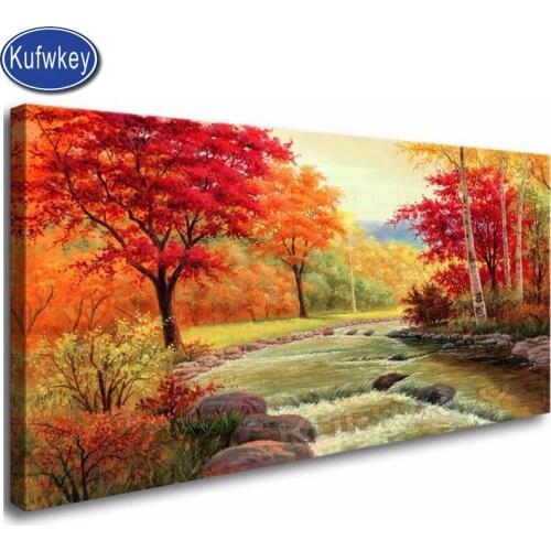 Large,Autumn Trees Forest Mountain Waterfall 5d diy diamond painting cross stitch full drill embroidery diamond mosaic Landscape