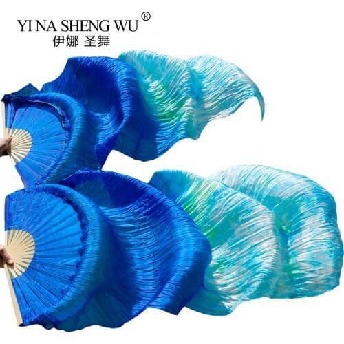 Real Silk/Imitation Silk Veil 1 Pair Left+Right Handmade Dyed Silk Belly Dancing Fans Stage Performance Dance Props Long Fans