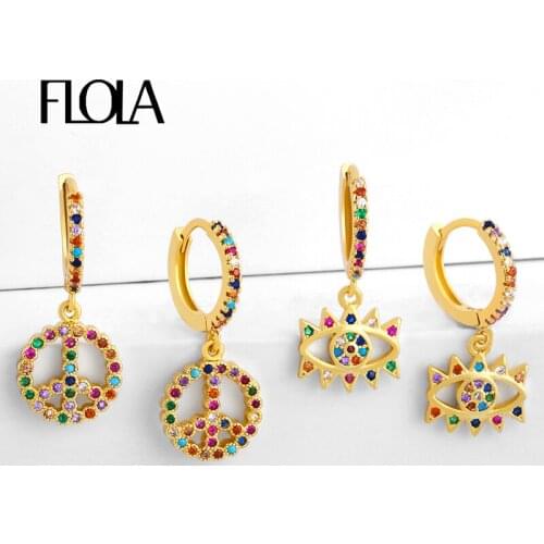 FLOLA Good Filled Turkish Eye Drop Earrings for Wome Rainbow Crystal Drop Earrings Jewelry Earrings CZ Huggie pendientes erss05