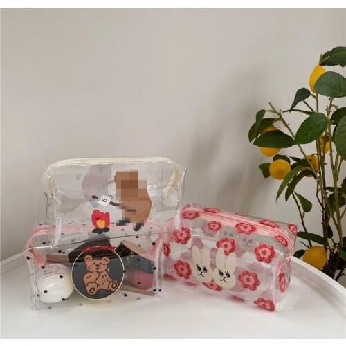 Ins Cartoon Simple Style Zipper Pencil Case Transparent PVC Large Capacity Girl Cosmetic Storage Bag School Supplies Stationery