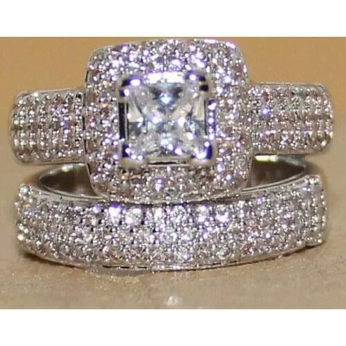 Huitan New Luxury Fashion 2Pcs Set of Rings Women Wedding Engagement Party Elegant Accessories High Quality Jewelry 2021 Trendy