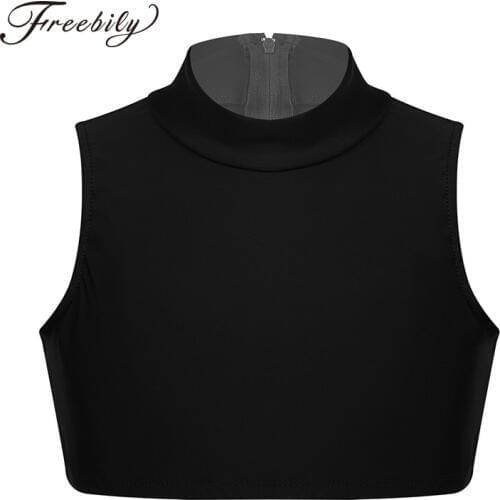 Teen Girls Dance Crop Top Kids Sleeveless Stretchy Back Zipper Tanks Bra Tops for Ballet Dance Stage Performance Workout Clothes