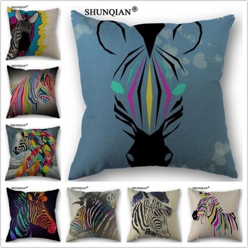 Linen Cotton Art zebra Pillow Cover Custom Print Home Decorative Throw Pillows Cases 45x45cm one side WJY4102