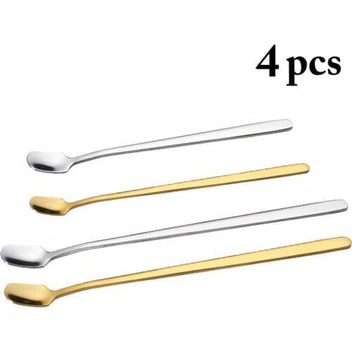 4pcs Stainless Steel Long Handle Stir Spoon Creative Ice Cream Dessert scoop Korean Cocktail Coffee tea mixing Spoon Flatware