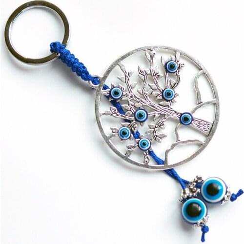 Mavi nazar dilek hayat ağacı anahtarlık anahtar zincirleri halka tutucu muska şanslı Charm kolye nimet korumak