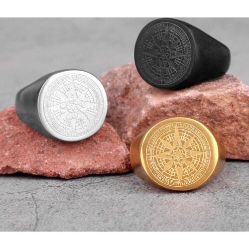 Compass World Map Gold Black Men Rings Punk Hip Hop Simple for Boyfriend Male Stainless Steel Jewelry Creativity Gift Wholesale