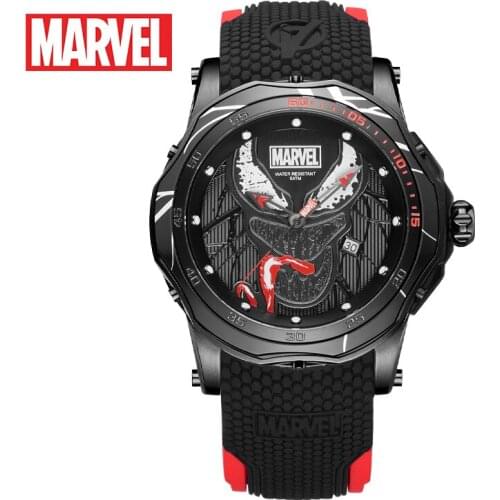 Marvel Official Authorized Original Disney Avengers VENOM Quartz Clock Waterproof Men WristWatches Silicone Strap Male Luxury