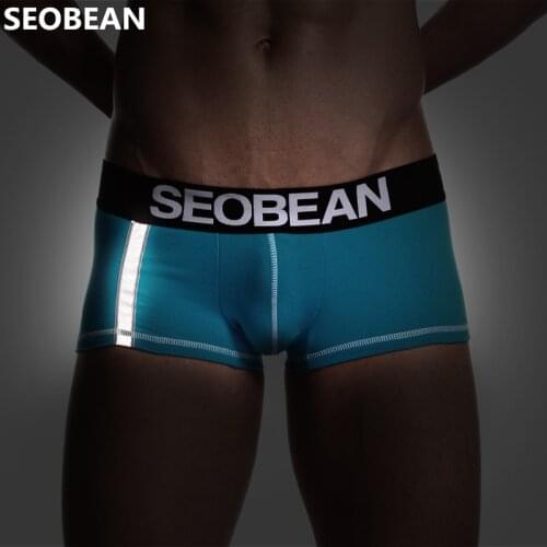 SEOBENAN Mens Underwear Overseas Best Selling Fluorescence Luminous fabric Cotton U-pouch Bag Push Up Body Shaping Sexy Boxers