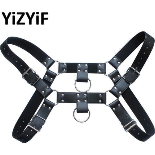 Mens Waist Suspender Harness Belt PU Leather Chest Shoulder Exotic Tanks Belt Black Leather Adjustable Body Chest Harness Men