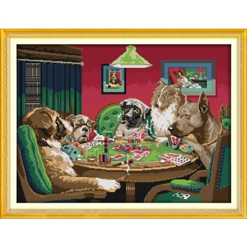 Dogs' game cross stitch kit 14ct 11ct pre stamped canvas embroidery DIY handmade needlework