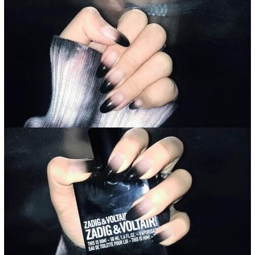 24PCS Fake Black Nails Press On Nails Overhead With Sticker Short And Long Shape Cute Nail Art Tools For Manicure DN01