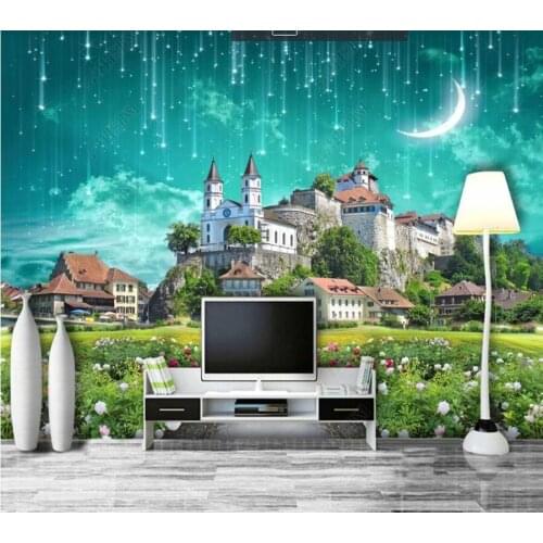 Papel de paredeFantasy castle meteor shower spiral abstract starry sky Background Wall 3D wallpaper mural,living room home decor