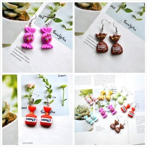 Creative DIY Exquisite Emulational Fortune Bag Earrings Unique Design Sweet Lovely Colorful Candy Long Earrings Children Gifts