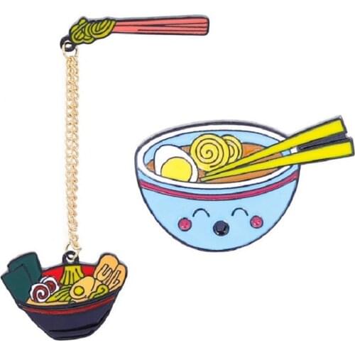 New cute blue noodle clip noodles bowl brooch beautiful vegetarian noodles egg brooch children cartoon food backpack badge penda